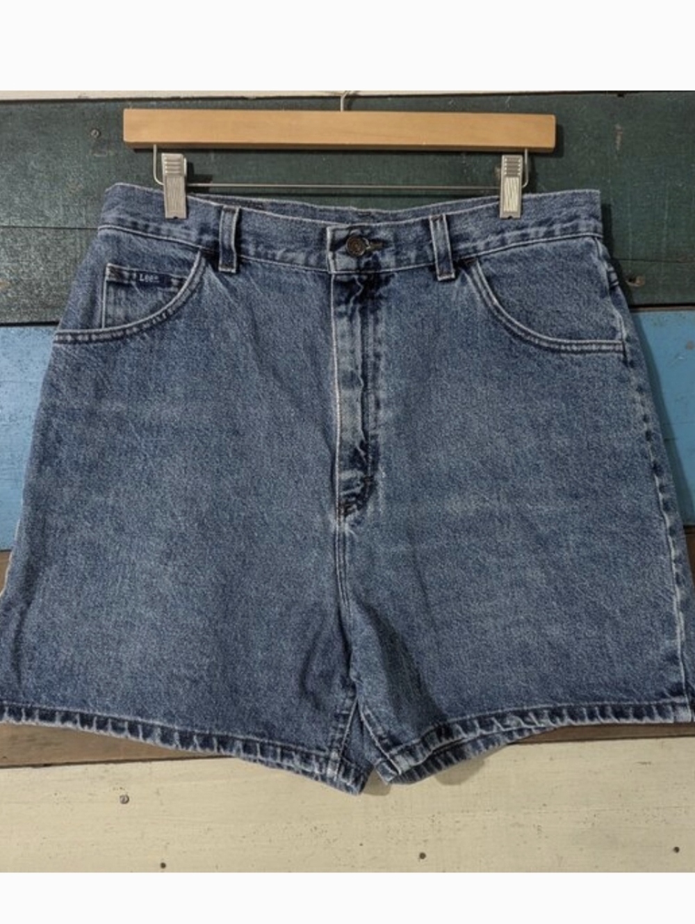 Lee Original Womens Jean Shorts No Size Tag Mom Jeans High Waist Wide Leg E